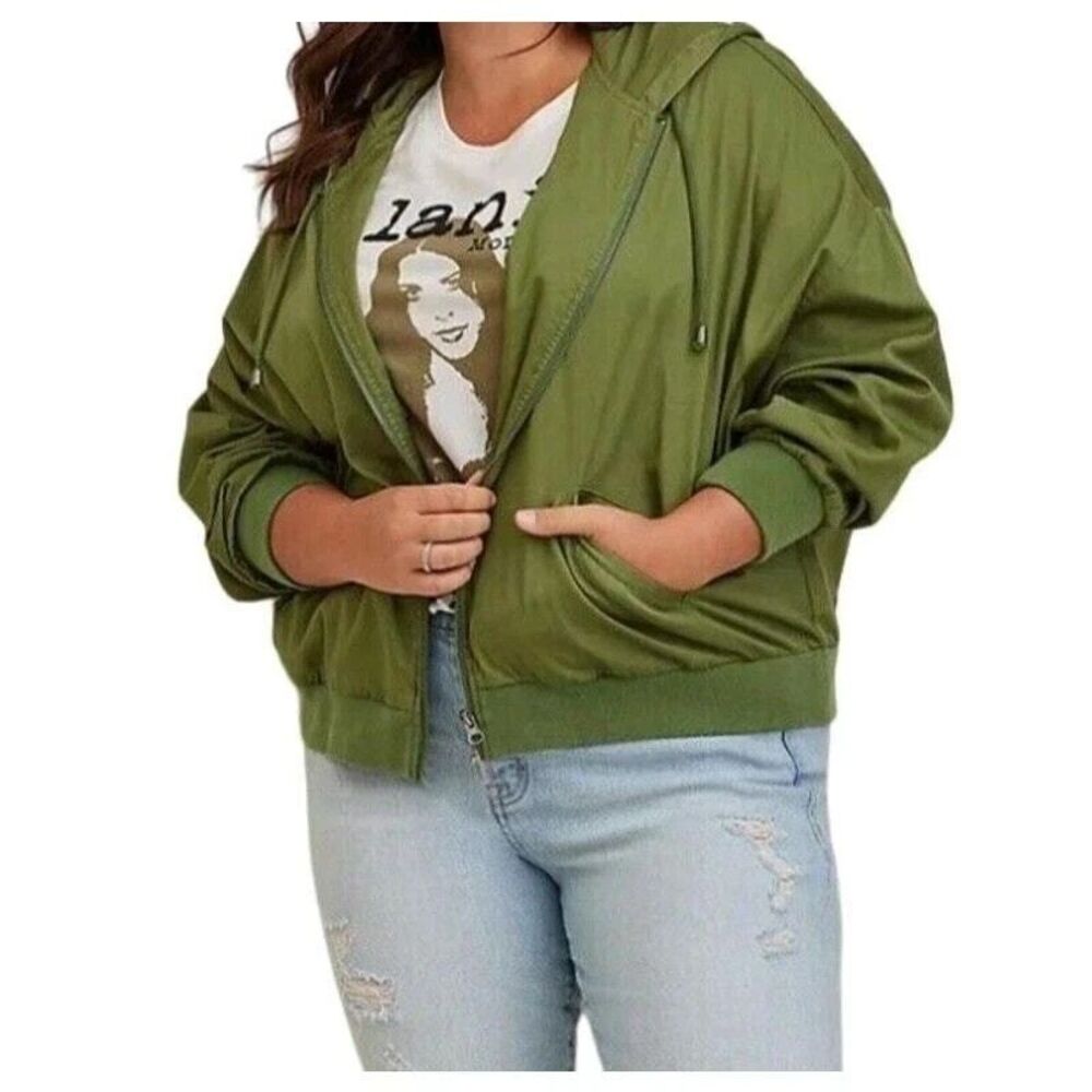 Torrid  Womens Plus 5X Anorak Dolman Hooded Cotton Full Zip Olive Green READ